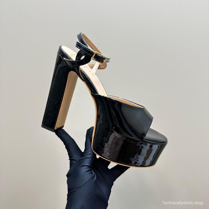 2025 Women Gucci Black Patent Leather Platform Sandals