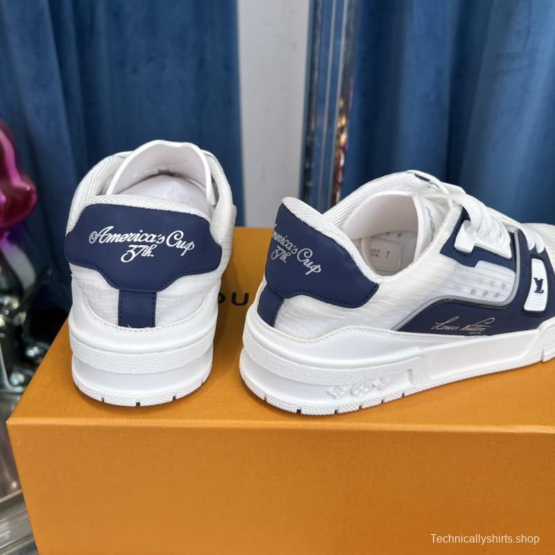2025 Unisex Louis Vuitton White Navy Leather Sneakers