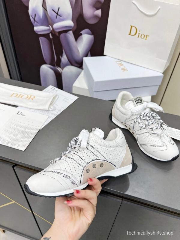 2025 Women Dior White Beige Leather Suede Sneakers KFY00290