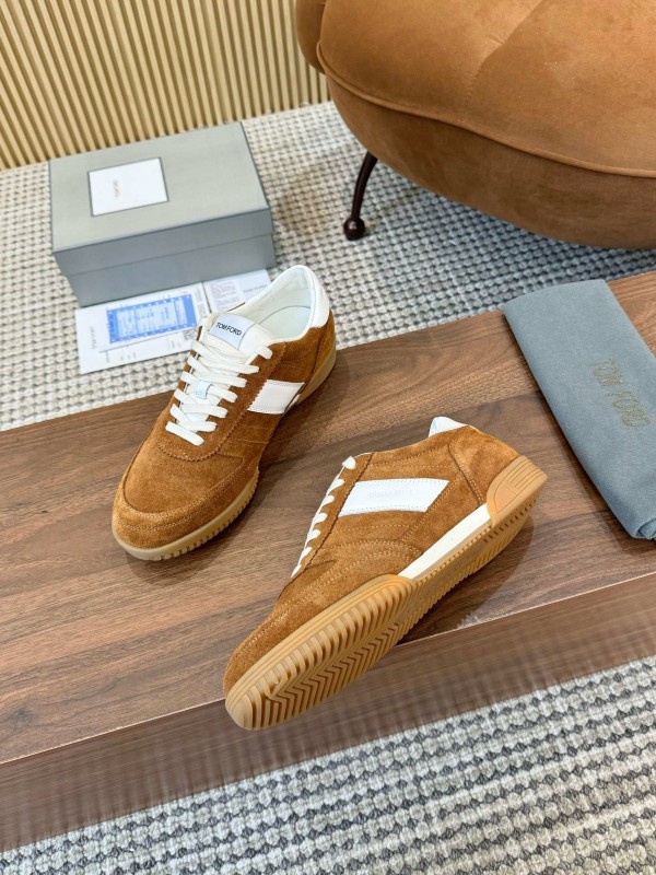 2025 Men TOM FORD Brown White Suede Leather Casual Shoes LY00360