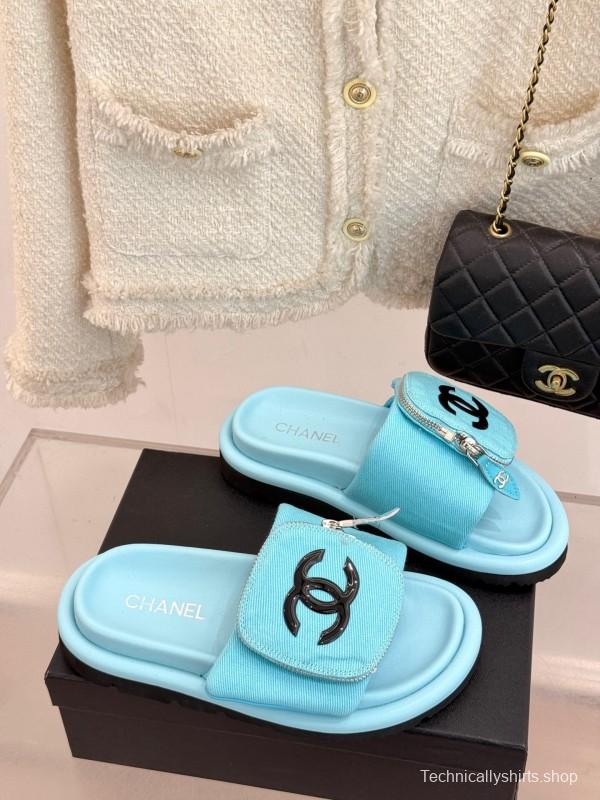 2025 Slippers Chanel Blue Fabric Slippers KFY00220
