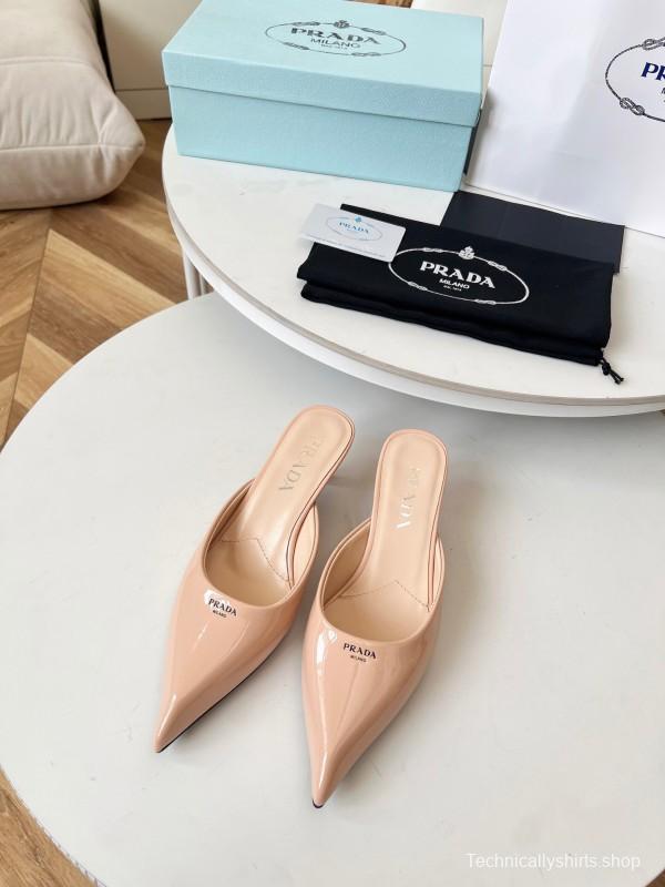 2025 Women Prada Pink Patent Leather High Heel Slip-On LY