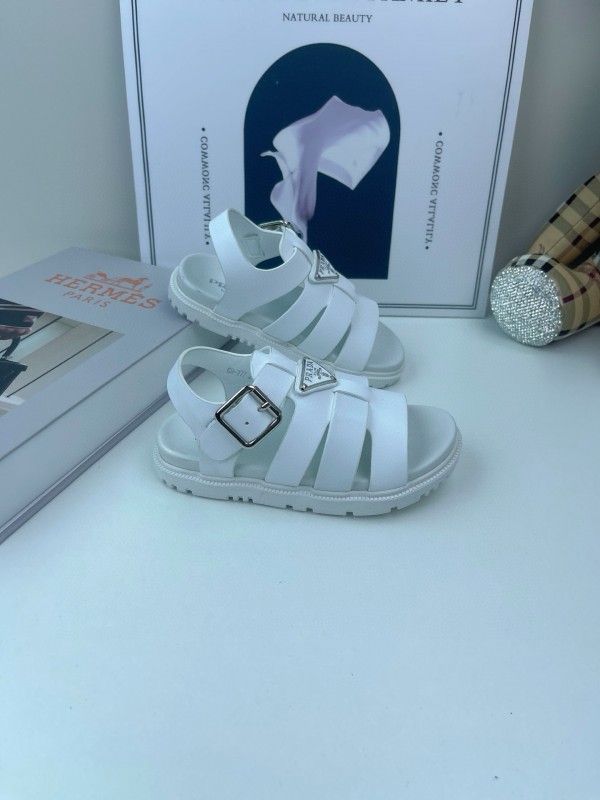 2025 Kids PRADA Black White Leather Sandals