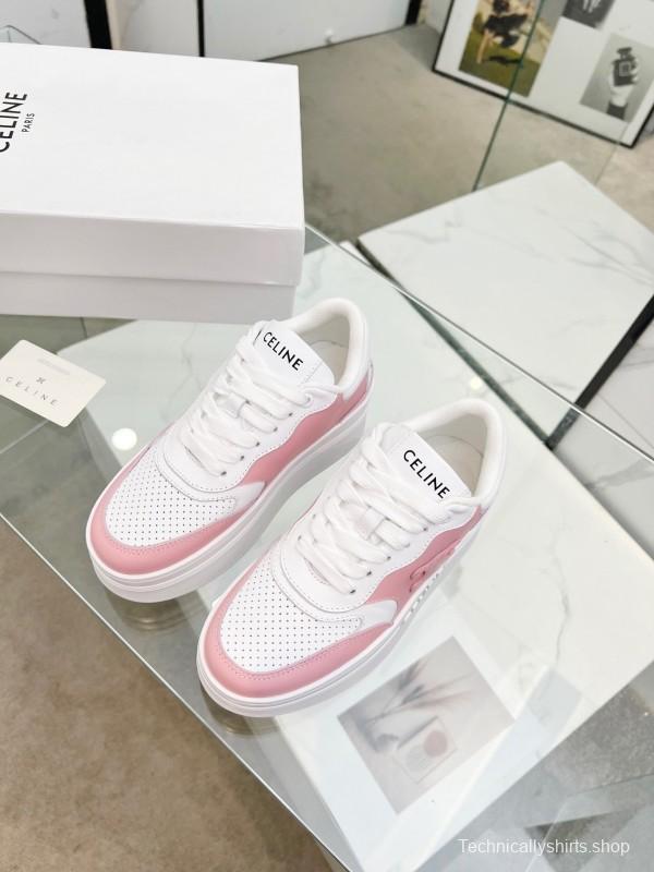 2025 Women CELINE White Pink Leather Sneakers