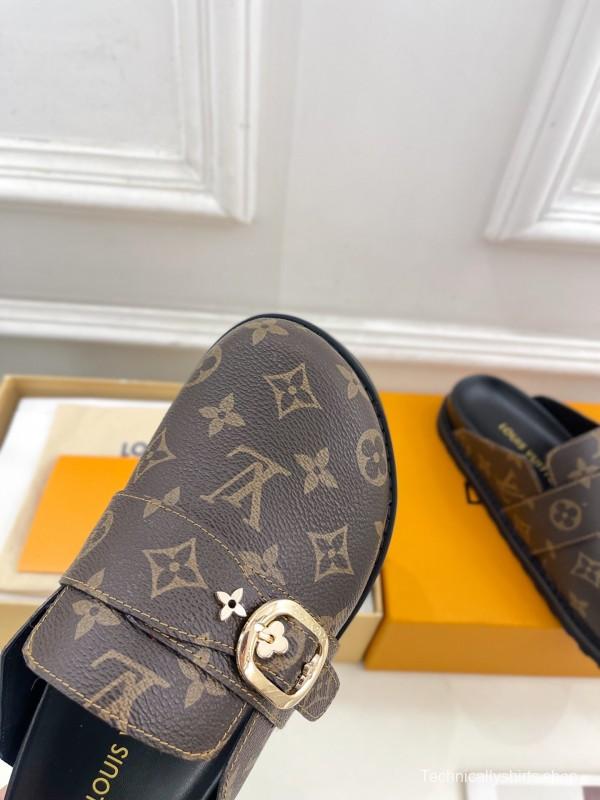 2025 Women Louis Vuitton Brown Leather Slippers Monogram KFY00300