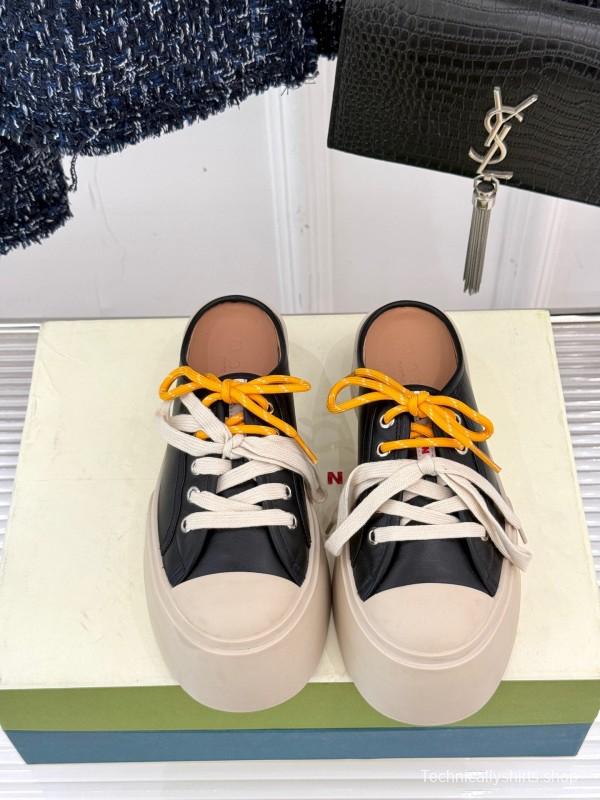 2025 Women YSL Saint Laurent Black White Leather Platform Sneakers Yellow Lace LY00360(F)