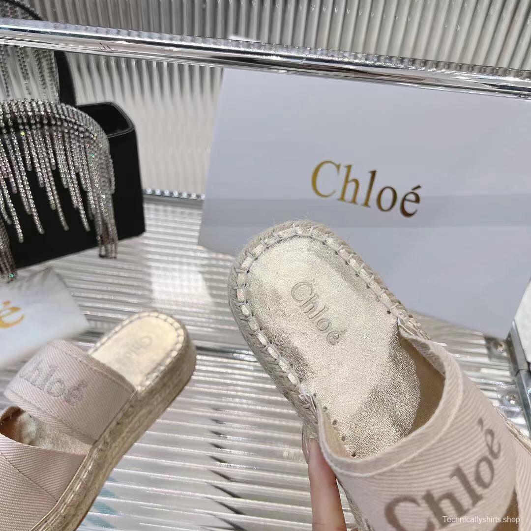 2025 Women Chloé Beige Fabric Espadrille Slip-On Sandals LY00320