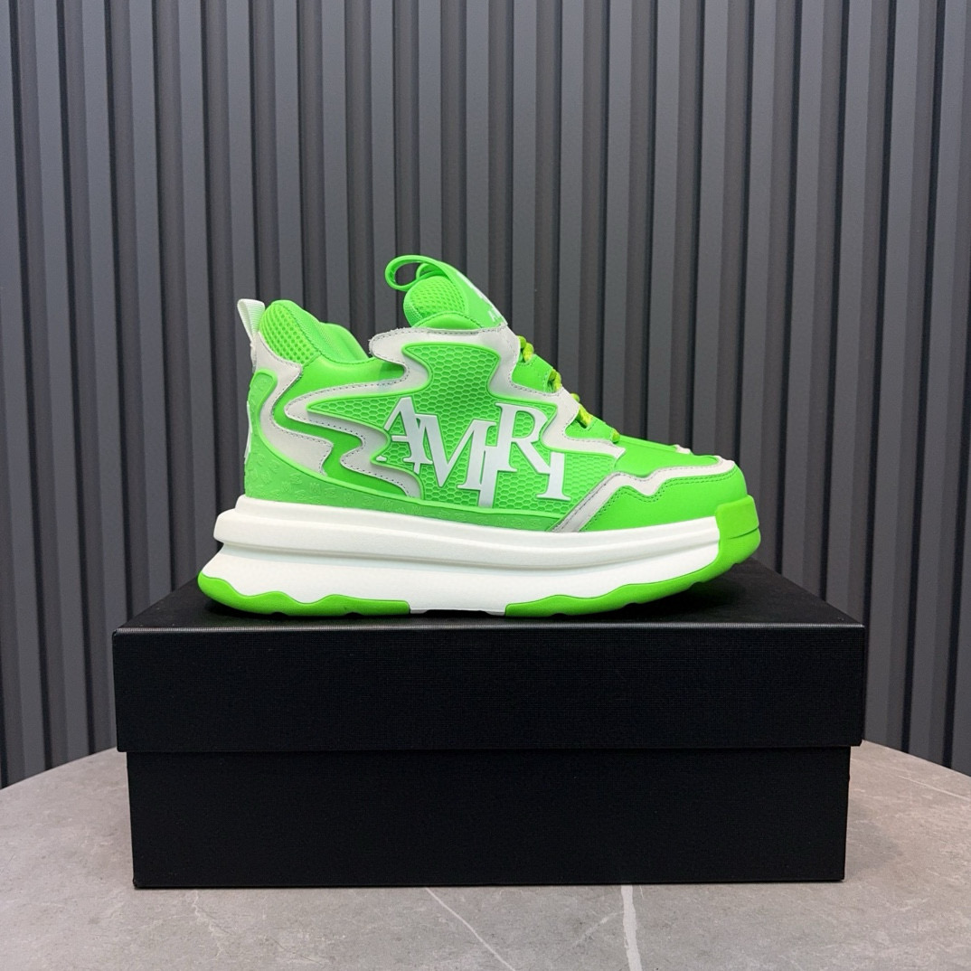 2024 Unisex Amiri Green White Mesh Leather Sneakers MJ00410