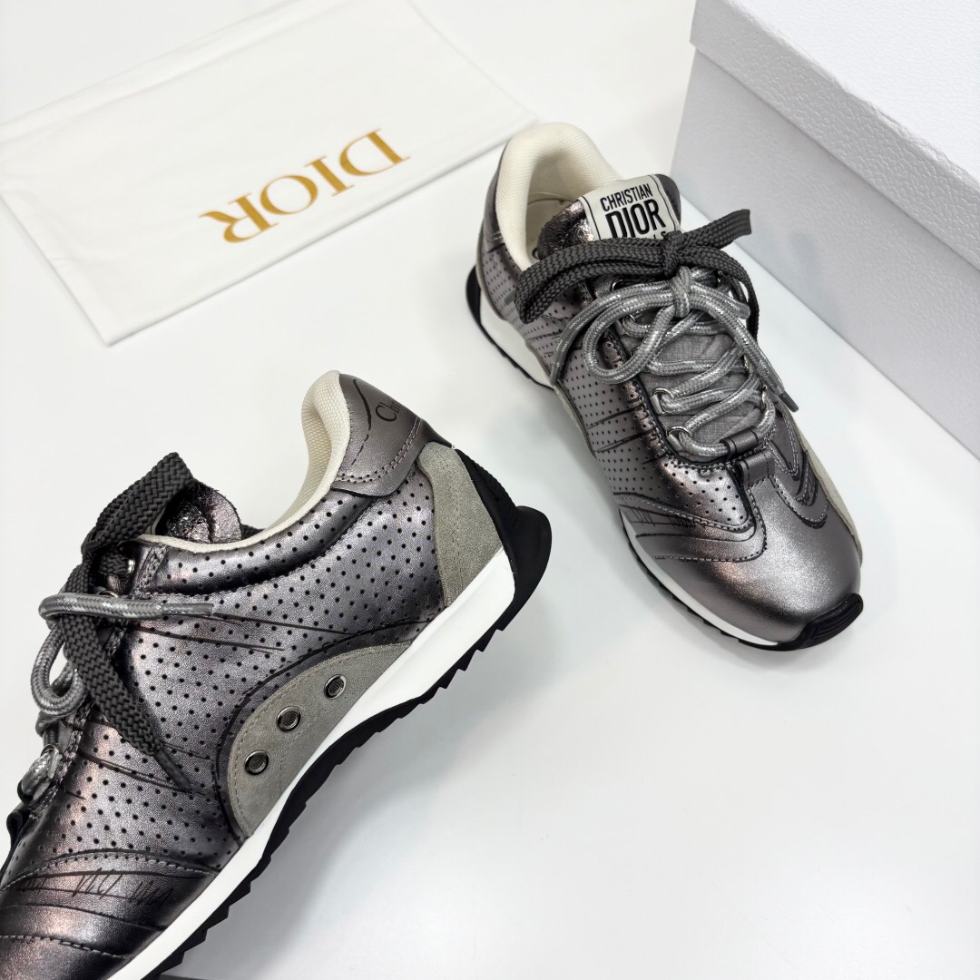 2025 Women Dior Black Grey Leather Mesh Sneakers LY00300