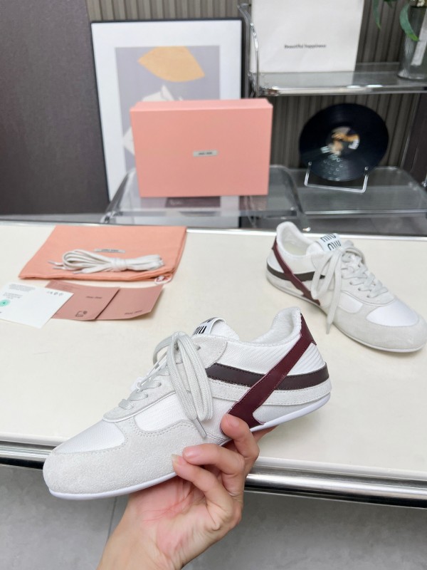 2025 Women Miu Miu White Burgundy Grey Suede Leather Sneakers LY00