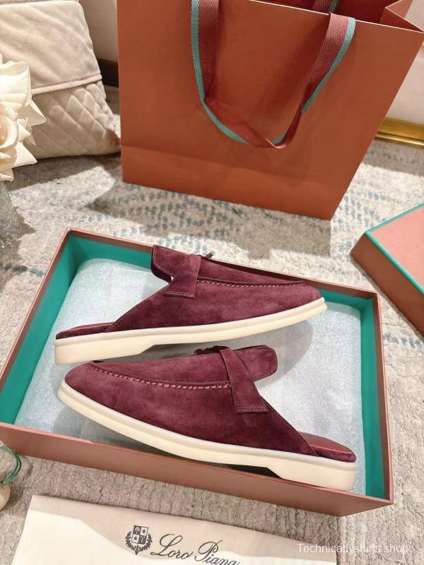 2025 Women LP Burgundy Suede Slippers