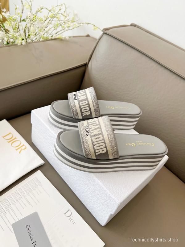 2025 Women Dior Grey Canvas Slippers CH