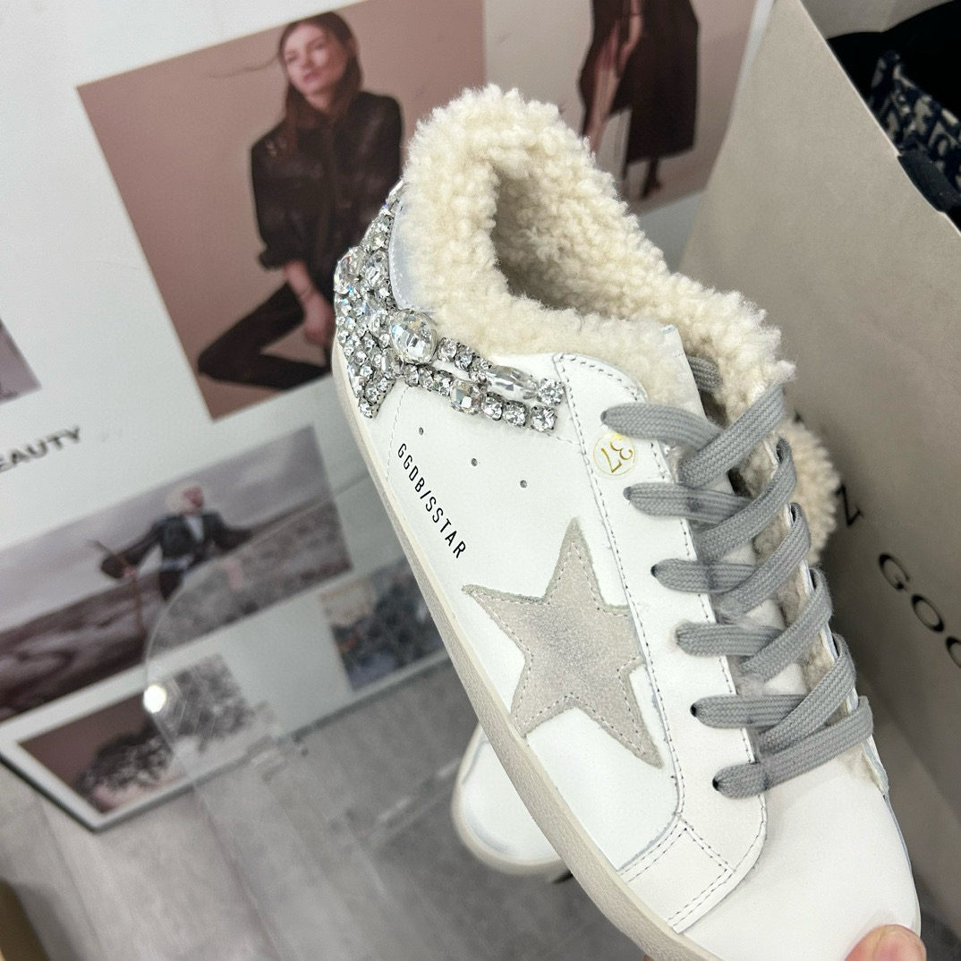 2025 Women GGDB White Grey Leather Shearling Sneakers MJ00260