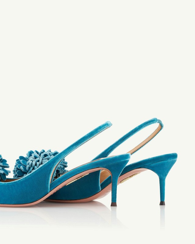 2025 Women Aquazzura Lake Blue Velvet Slingback Pumps