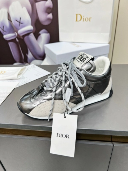2025 Women Dior Silver Leather Suede Sneakers Christian Dior Paris KFY00310