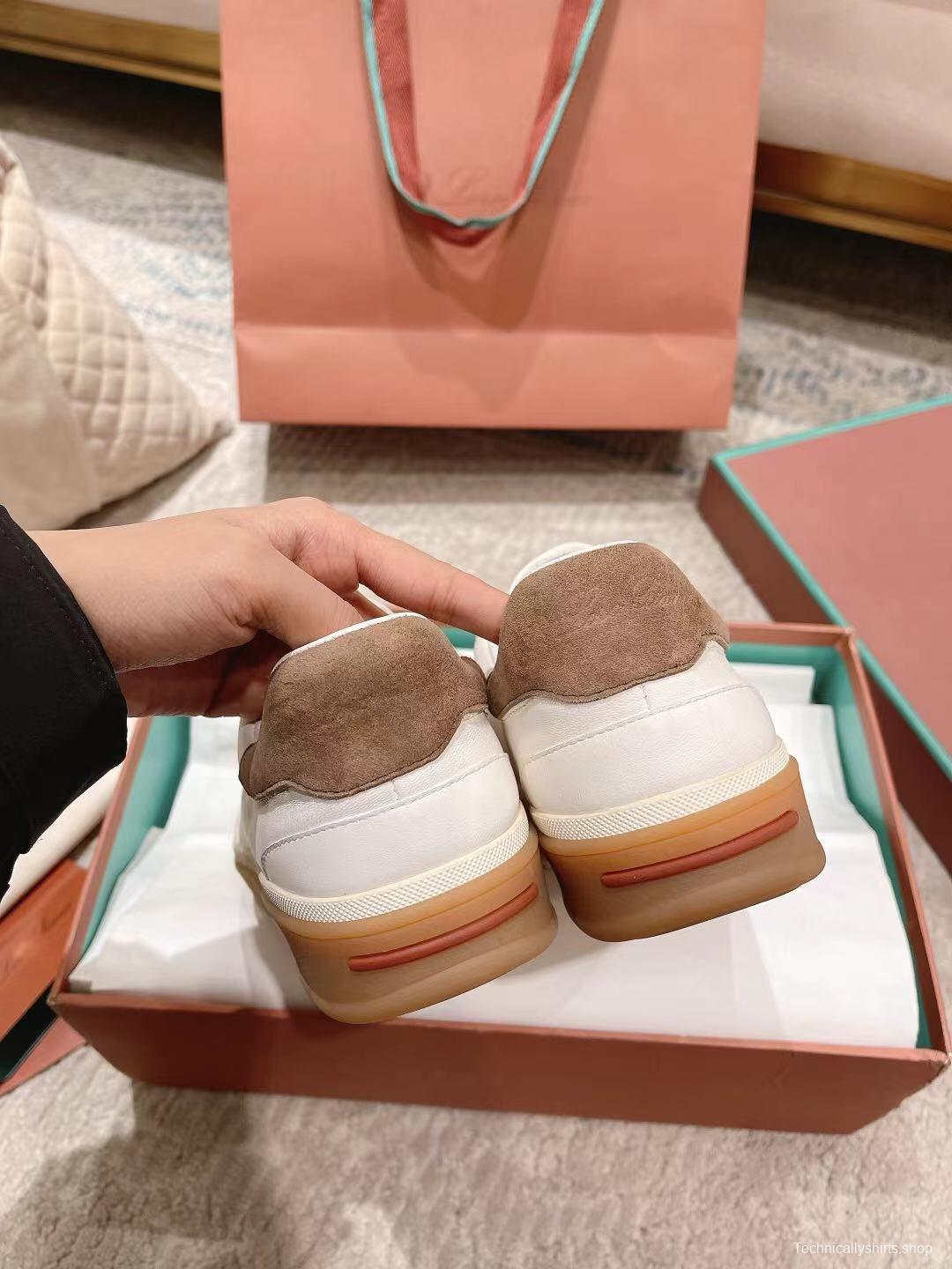 2025 Women LP White Brown Leather Sneakers LY00320(F)