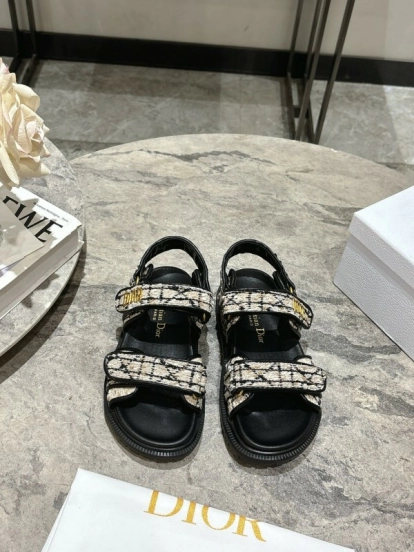 2025 Women Dior Black White Canvas Sandals KFY00300