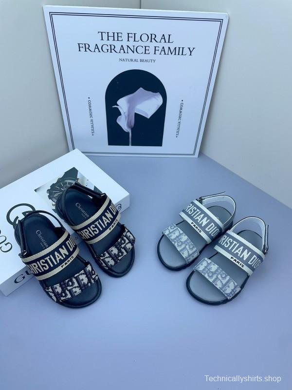 2025 Kids DIOR White Black Canvas Sandals