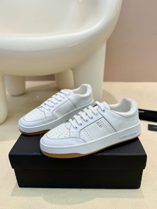 2024 Unisex Yves Saint Laurent White Silk Leather Sneakers SL61 MJ00350