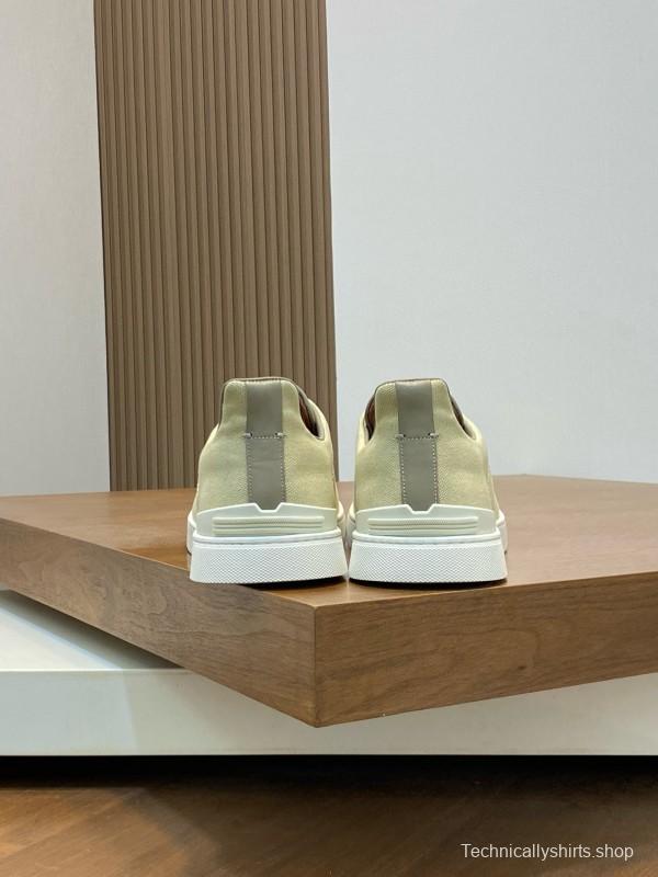 2024 Men Ermenegildo Zegna Beige PELLETESSUTA Calfskin Sneakers Elastic Detail MJ00280