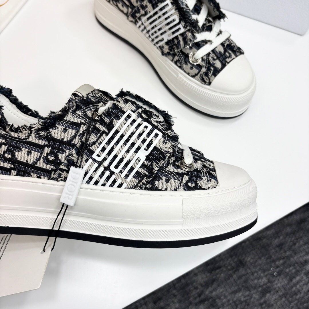 2025 Women Dior Black Grey Canvas Casual Sneaker LY00300