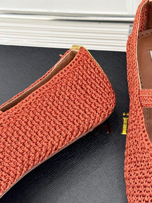 2025 Women AlAIA Orange Knitted Leather Mary Jane KFY00310