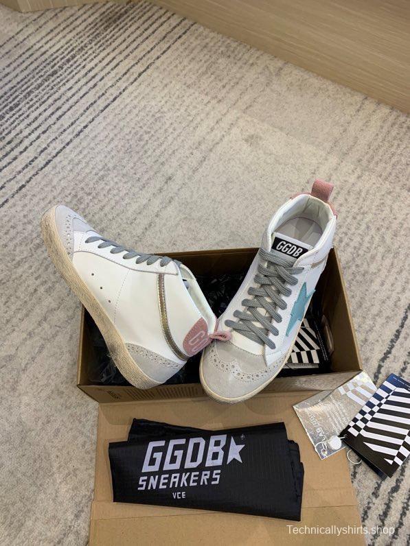 2024 Unisex GGDB White Blue Suede Leather High Top Sneakers MJ00300
