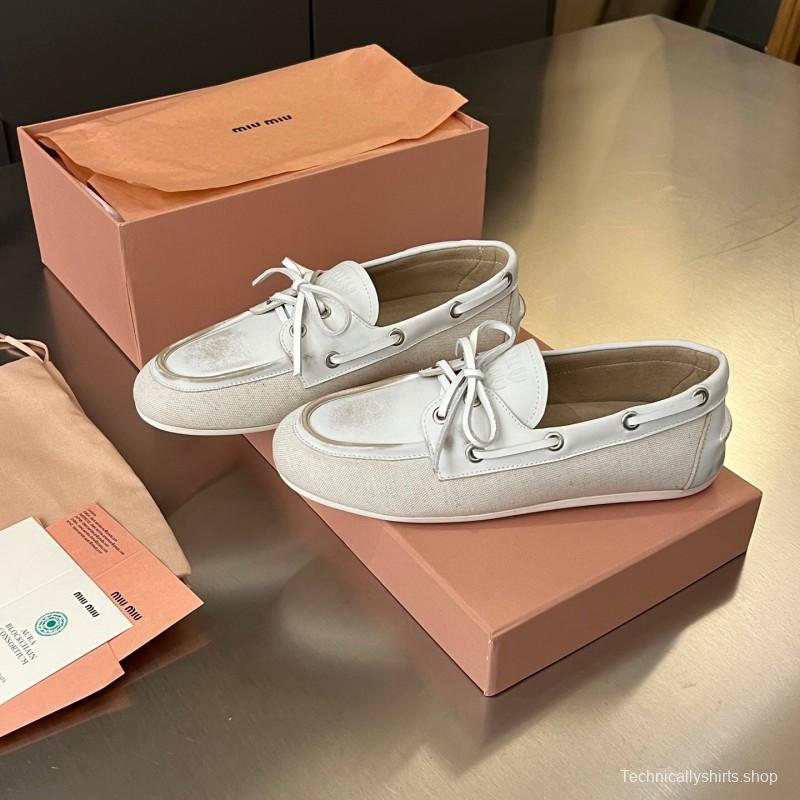 2025 Women Miu Miu White Leather Loafers LY00230