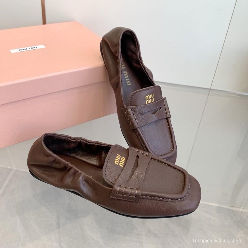 2025 Women Miu Miu Brown Leather Loafers