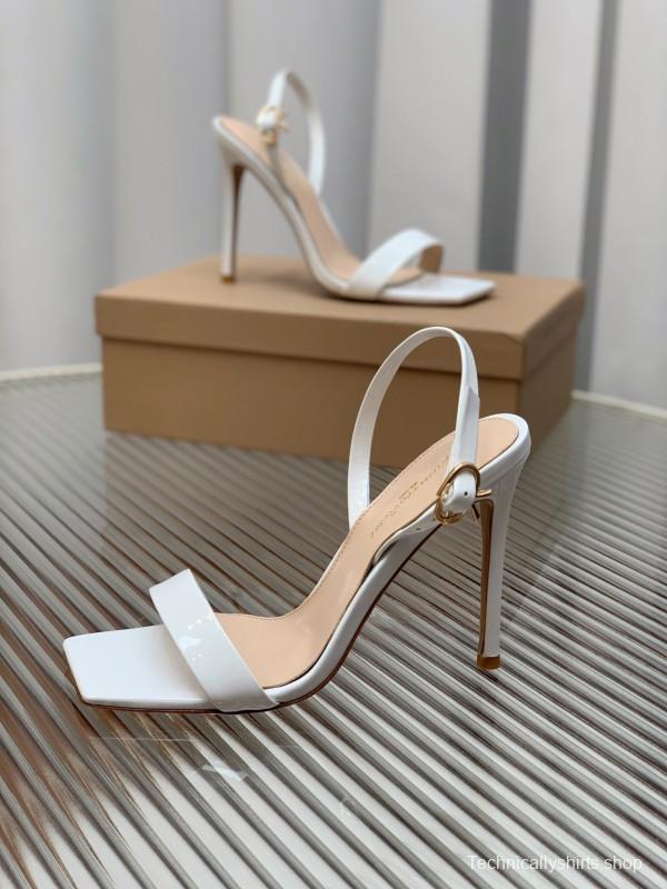2025 Women Gianvito Rossi White Leather High Heel Slingback Sandals