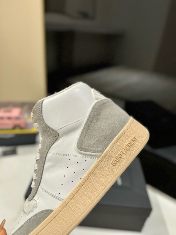 2024 Unisex Yves Saint Laurent White Grey Leather High Top Sneakers MJ00390