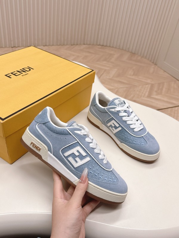 2025 Unisex Fendi Light Blue White Leather Suede Plimsolls FF Pattern LY00350(F)/LY00360(M)
