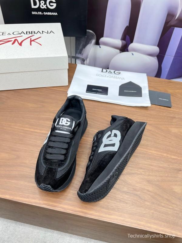 2025 Unisex Dolce & Gabbana Black Mesh Suede PU Sole Sneakers LY00300