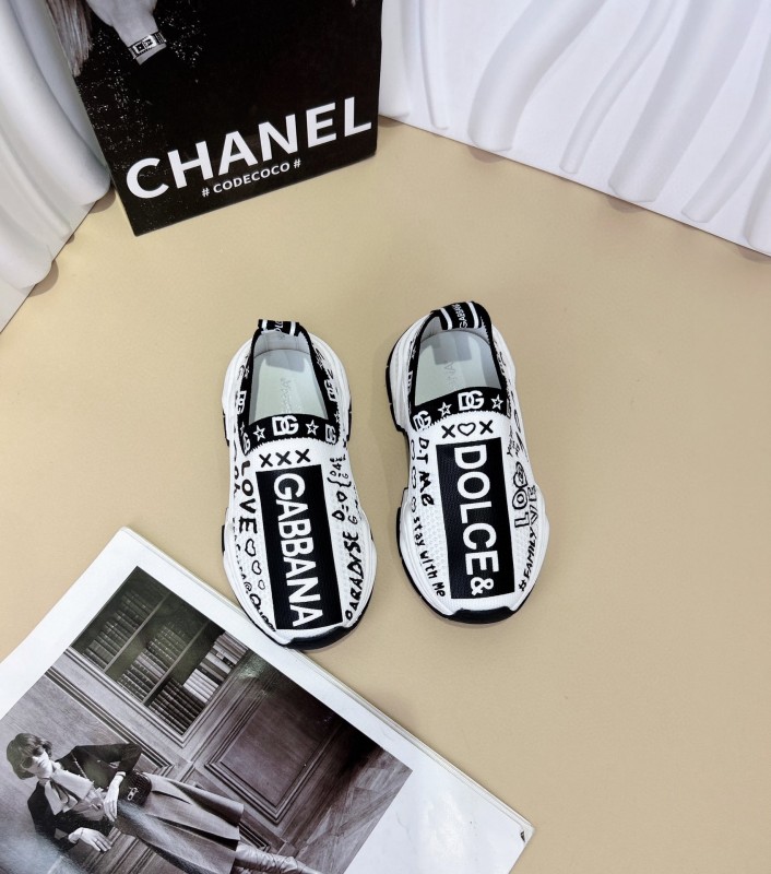 2024 Kids Dolce & Gabbana Pink Black White Yellow Fabric Sneakers