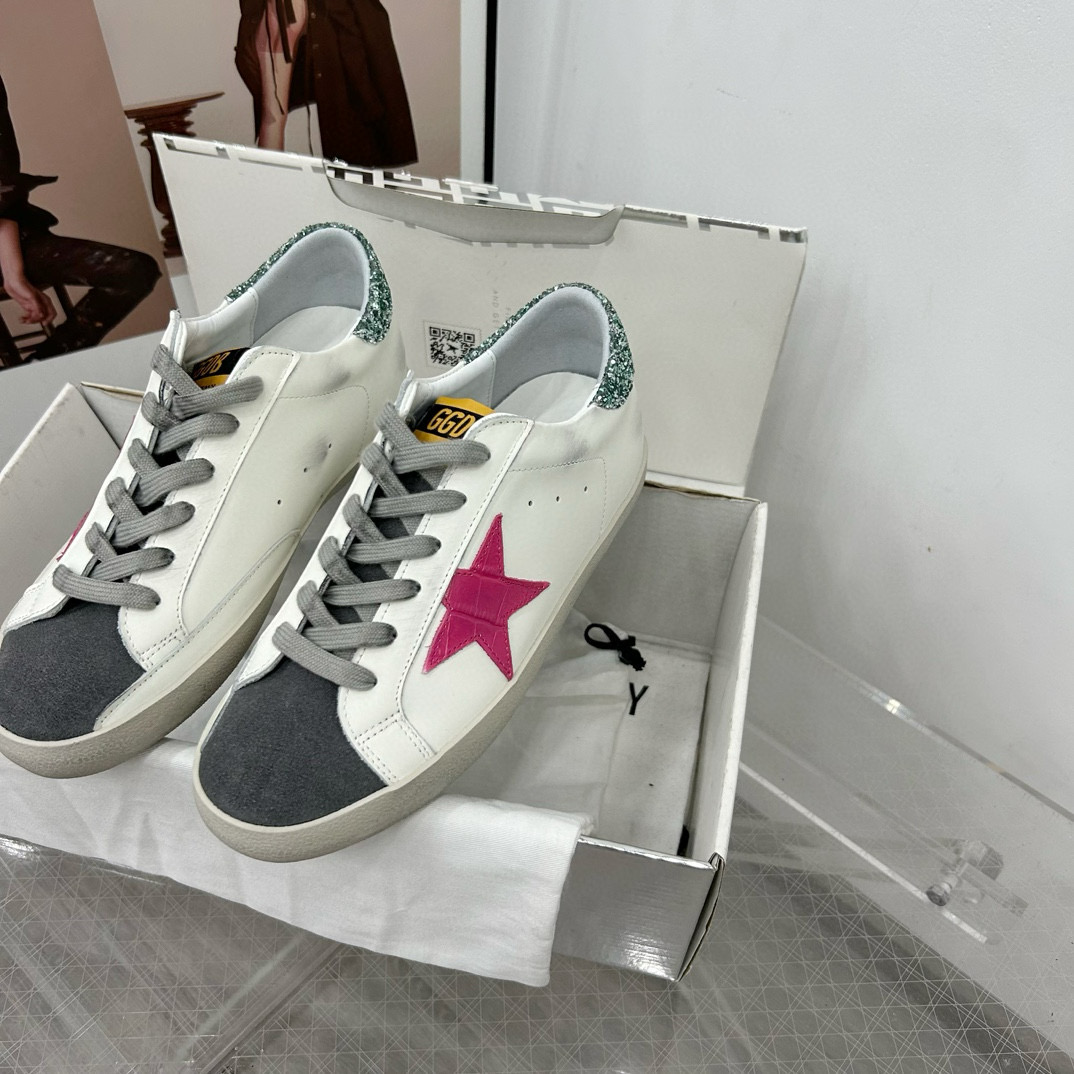 2025 Women GGDB White Pink Grey Glitter Leather Suede Sneakers