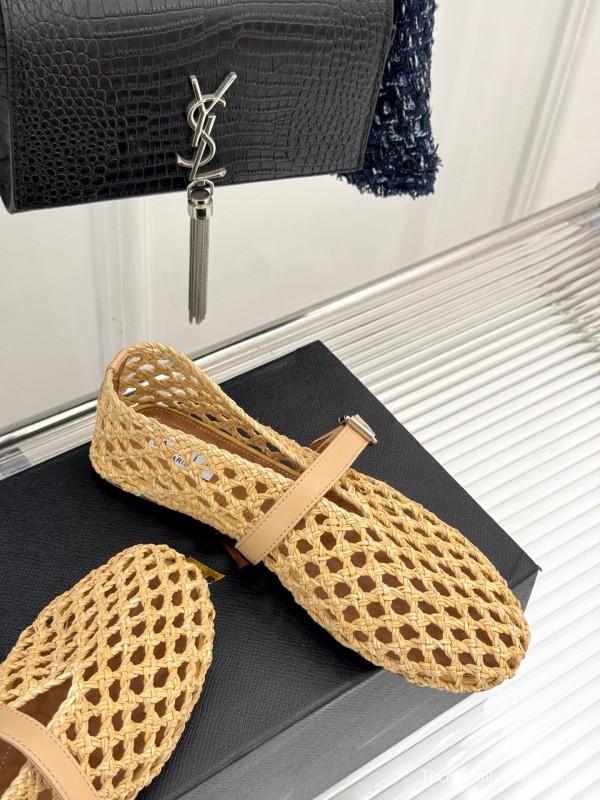 2025 Women AlAIA Beige Woven Leather Mary Jane