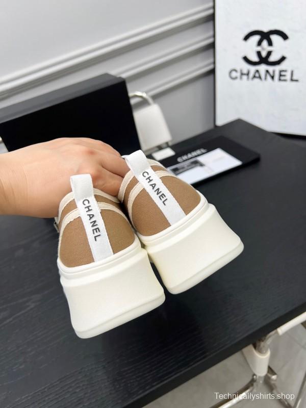 2025 Women Chanel Beige Canvas Leather Sneakers Collaboration LY00250