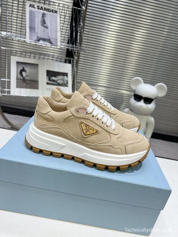 2025 Unisex Prada Beige Suede Leather Sneakers
