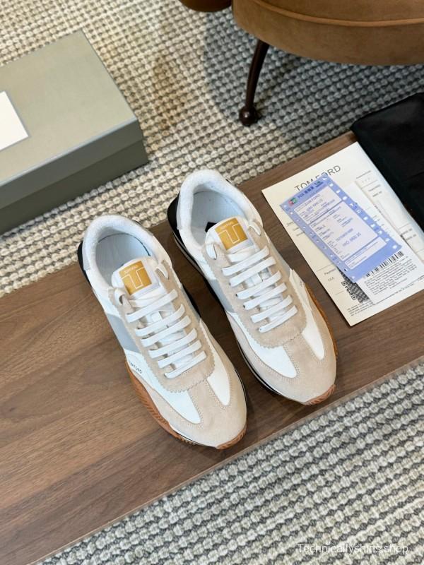 2025 Unisex TOM FORD Beige White Black Leather Suede Sneakers LY00360(F)/LY00370(M)