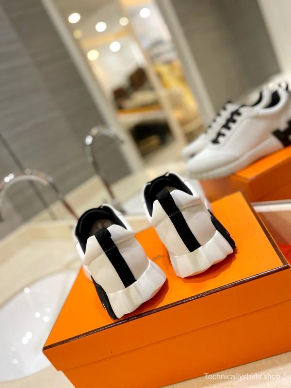2024 Unisex Hermès White Black Imported Coxskin Rain Cloth Casual Sneakers MJ00320