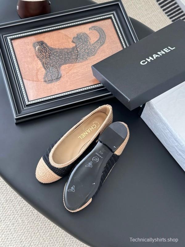 2025 Women Chanel Black Beige Knit Ballet Flats