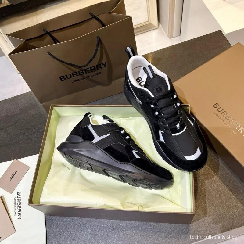 2025 Unisex Burberry Black White Leather Suede Sneakers MJ00380