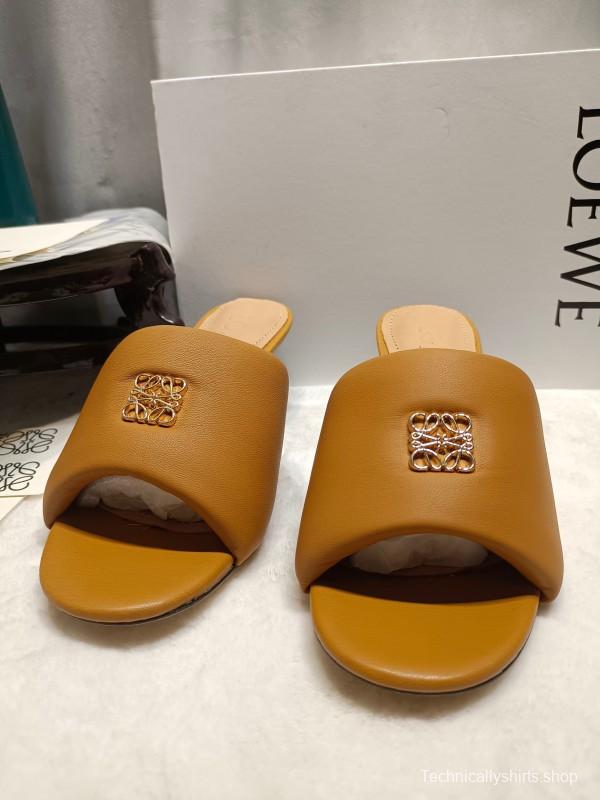 2025 Women Loewe Brown Leather Slippers