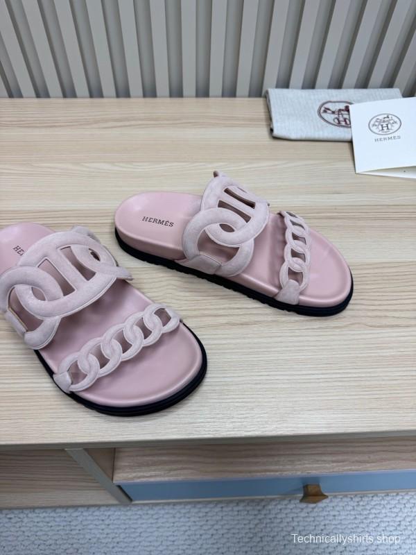 2025 Slippers Hermès Pink Suede Slippers