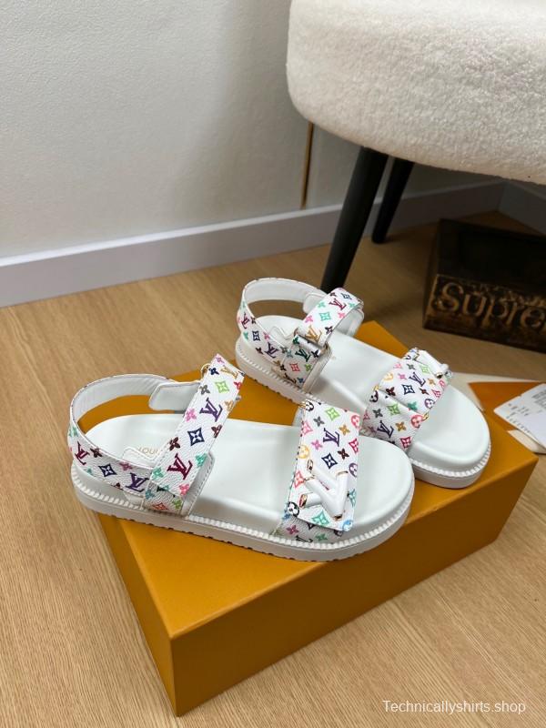 2025 Women Louis Vuitton White Multicolor Leather Sandals KFY00280