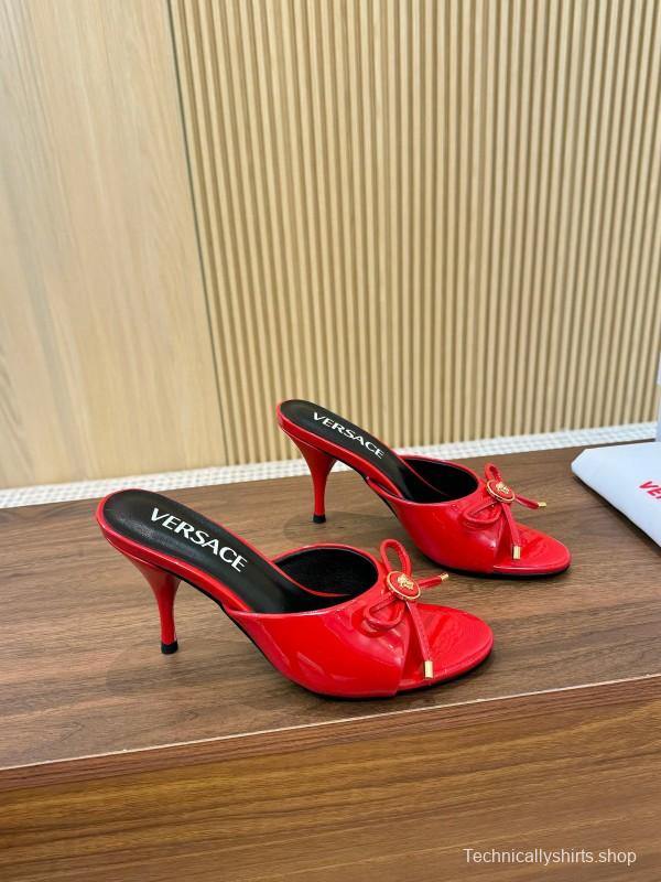2025 Women VERSACE Red Patent Leather High Heel Bow LY00210
