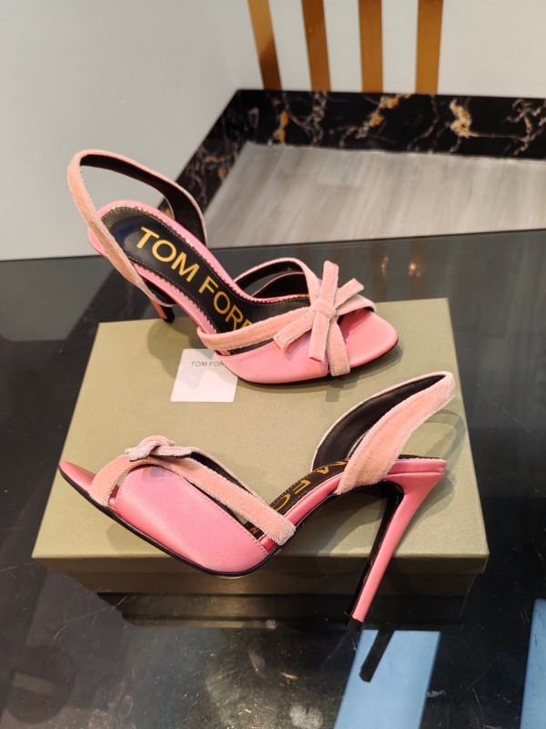 2025 Women TOM FORD Pink Velvet High Heel Sandals KFY00300