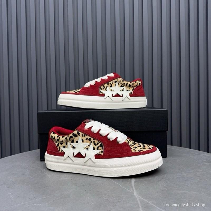 2024 Unisex Amiri Red Leopard Suede Leather Sneakers MJ00300