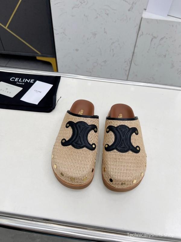 2025 Slippers CELINE Beige Black Leather Slippers LY00240