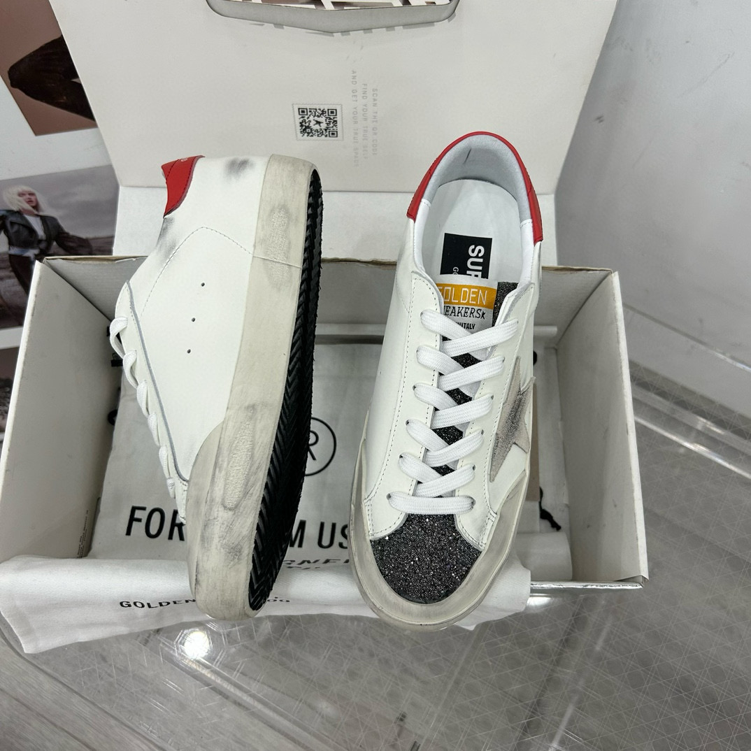 2025 Women GGDB White Red Leather Sneakers
